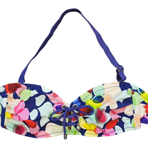 SHAN Alice Floral Print Lace Up Removable Strap Bandeau Swim Top Size 12 - Picture 2 of 12